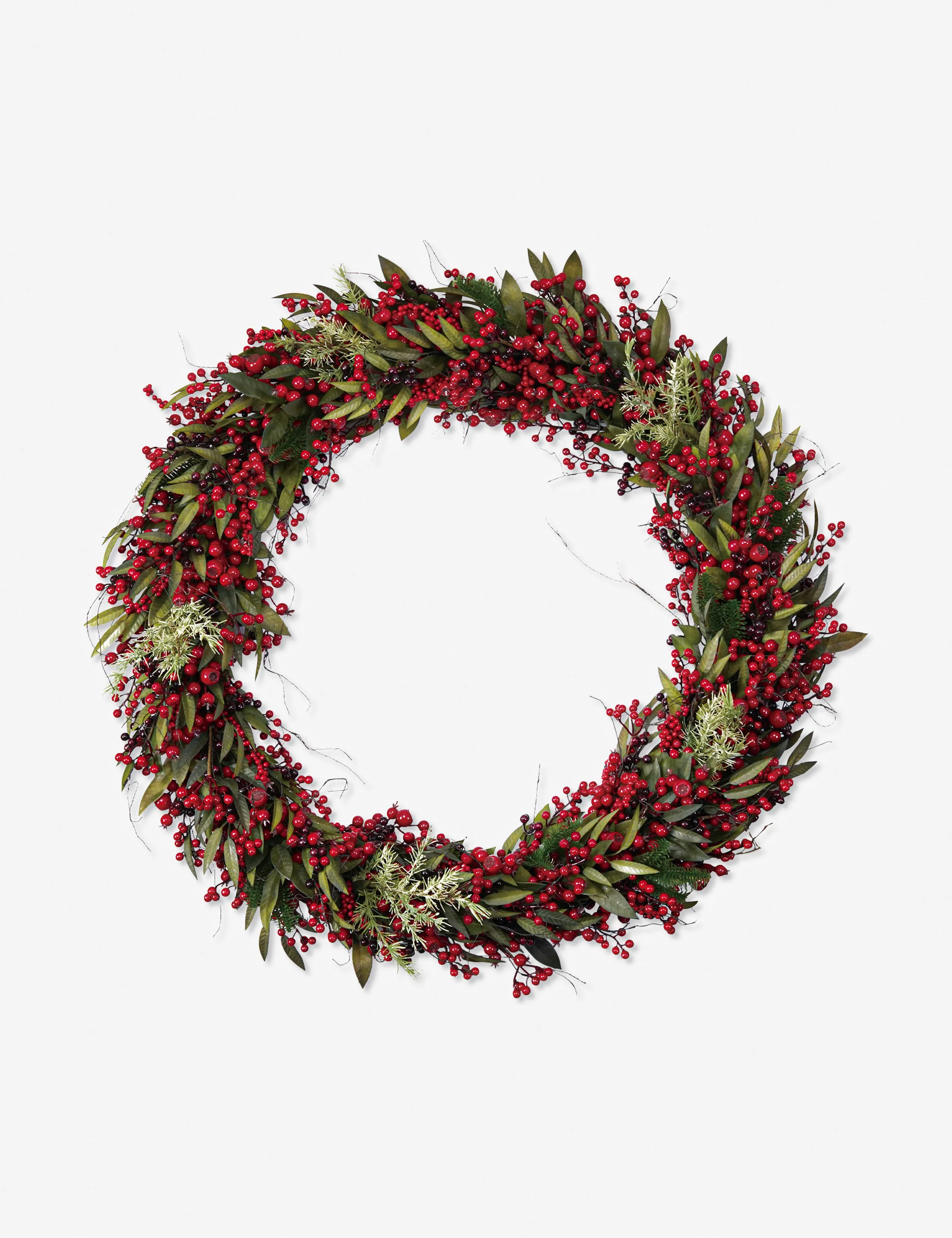 Faux Spruce Wreath with Red Berries and Pinecones - Image 2