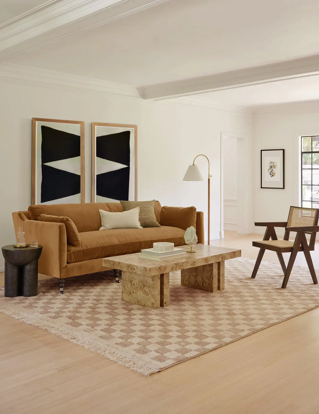 Irregular Checkerboard Hand-Knotted Wool Rug Swatch by Sarah Sherman Samuel, Natural - Image 5