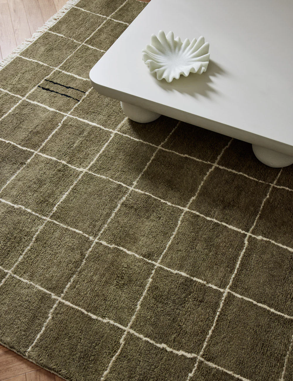 Irregular Grid Hand-Knotted Wool Rug Swatch by Sarah Sherman Samuel, Khaki - Image 6