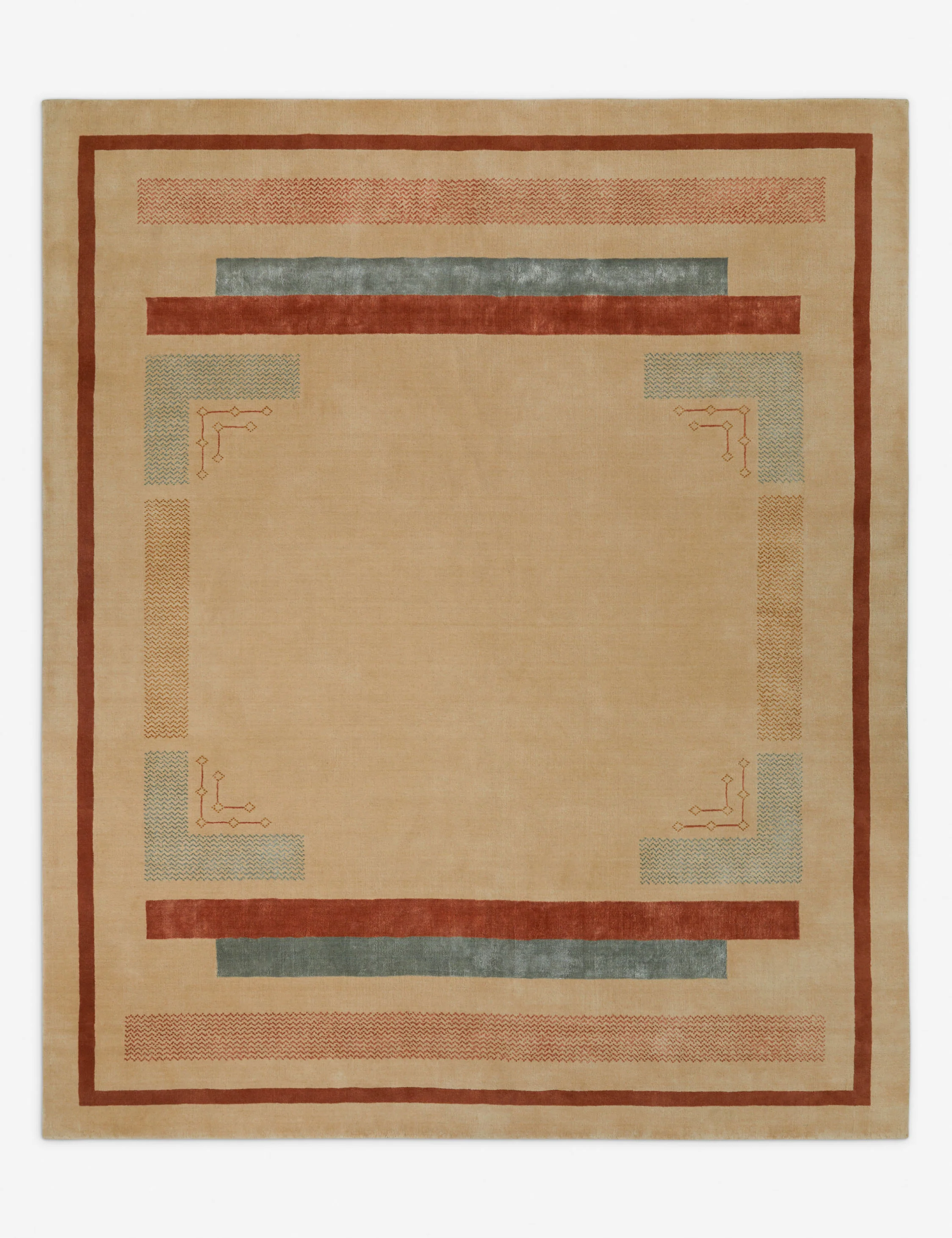 Pemberton Hand-Loomed Wool Blend Rug Swatch, Rust and Blue - Image 4