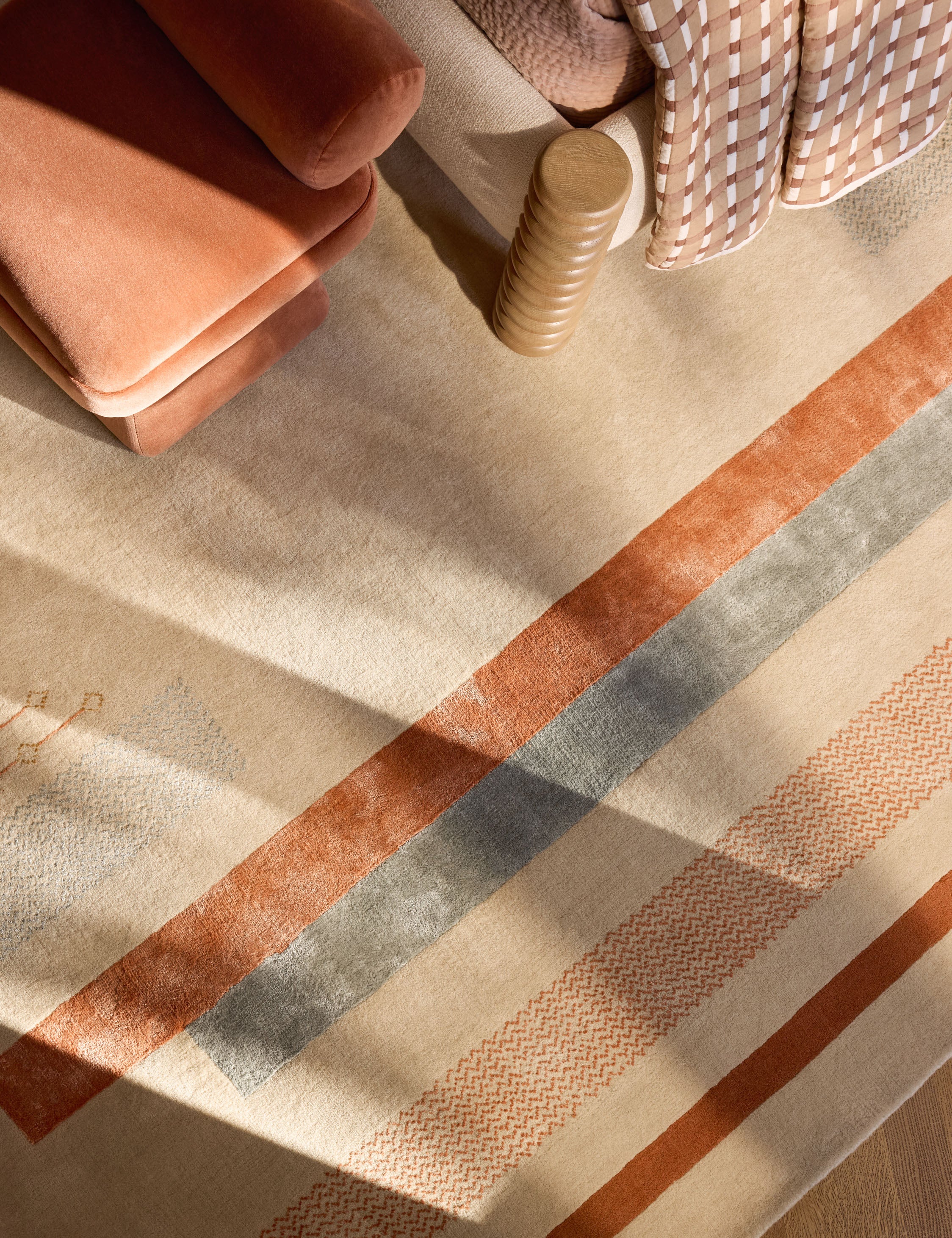 Pemberton Hand-Loomed Wool Blend Rug Swatch, Rust and Blue - Image 5